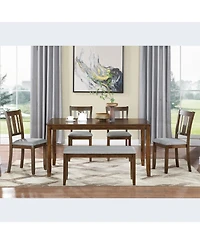 Streamdale 6-Piece Walnut Dining Set Table, 4 Chairs & Bench