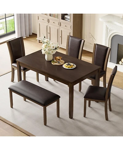 Streamdale 6-Piece Dark Walnut Farmhouse Dining Set
