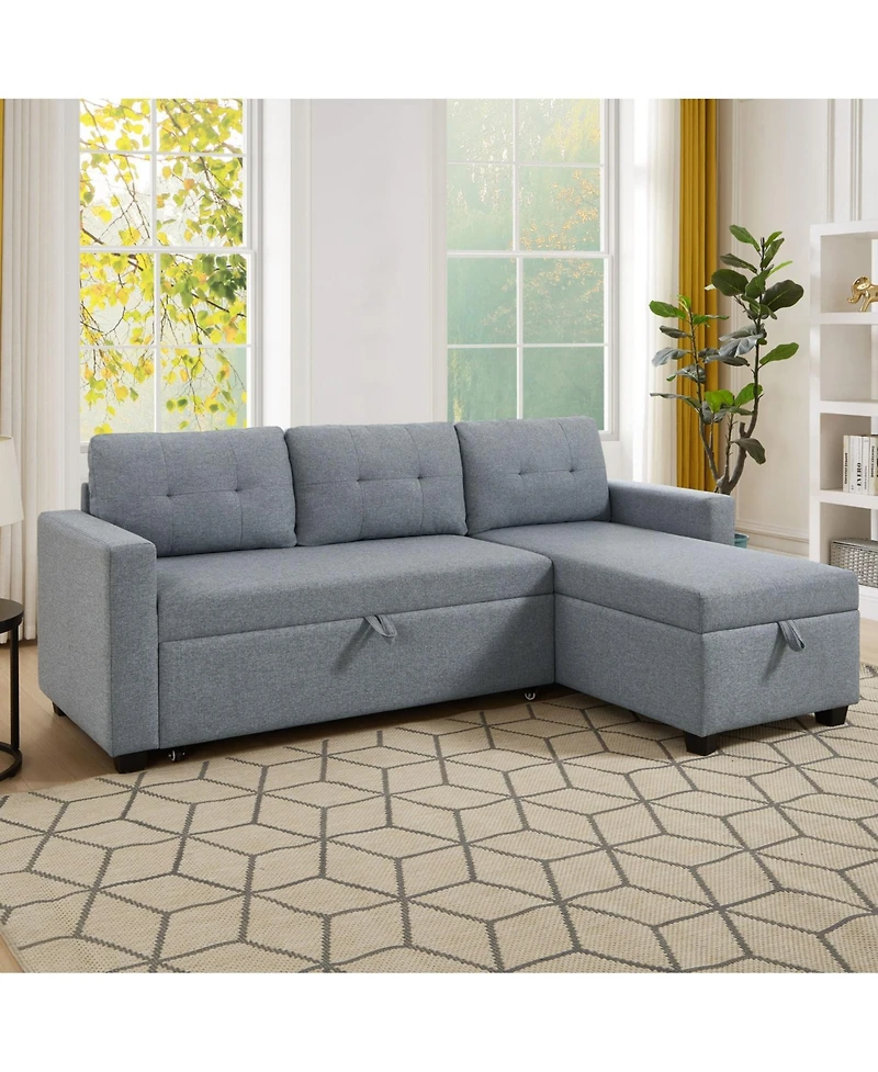 Streamdale Light Grey Pull Out Sectional Sofa with Storage