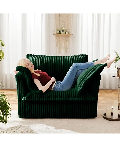 Streamdale Green Corduroy Slipcovered Armchair with Pillows