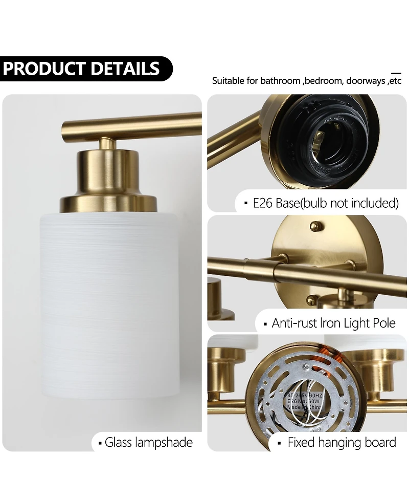 Streamdale 5-Light Golden Bathroom Vanity Light Fixture, Frosted Glass Shades, Modern Wall Mounted Lighting (No Bulbs)