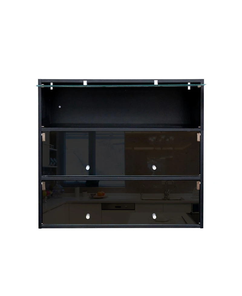 Streamdale Black Glass Door Shoe Box Shoe Storage Cabinet With Rgb Led Light