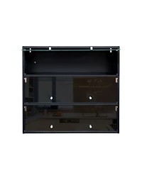 Streamdale Black Glass Door Shoe Box Shoe Storage Cabinet With Rgb Led Light