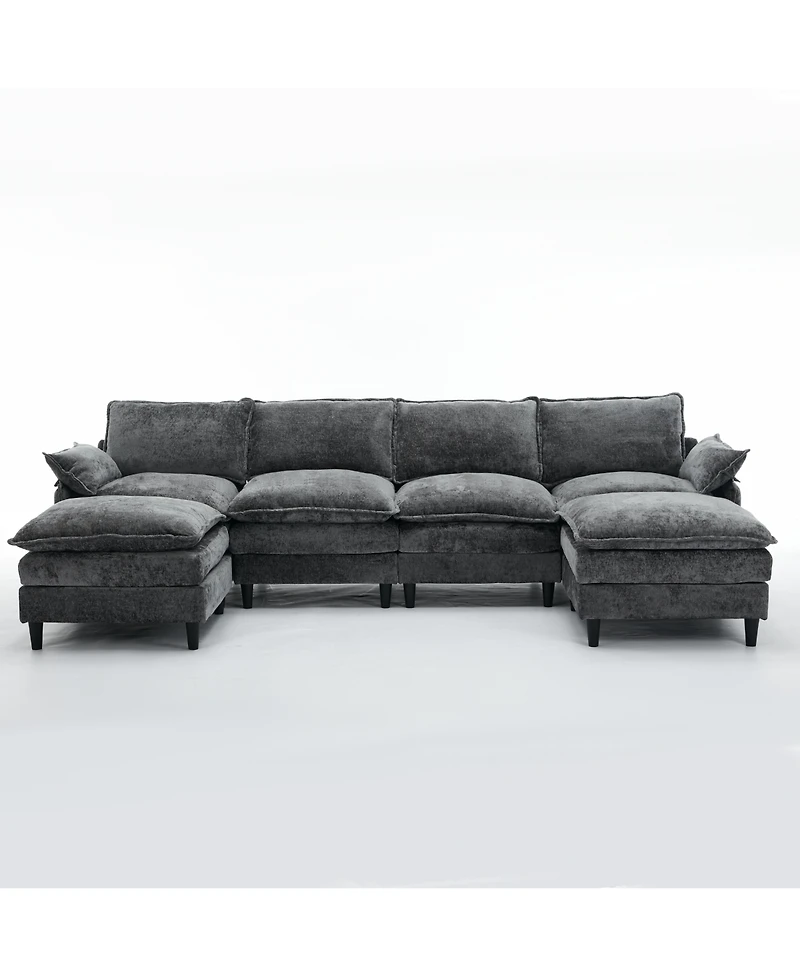 Streamdale Modular U-Shaped Chenille Sofa Couch, 6-Seater with Ottoman, Dark Gray