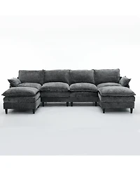 Streamdale Modular U-Shaped Chenille Sofa Couch, 6-Seater with Ottoman, Dark Gray