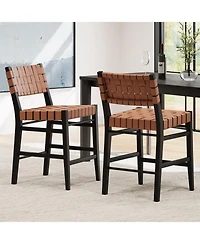 Streamdale 24" Classic Pu Counter Stools (Set of 2), Rubberwood Frame, Brown