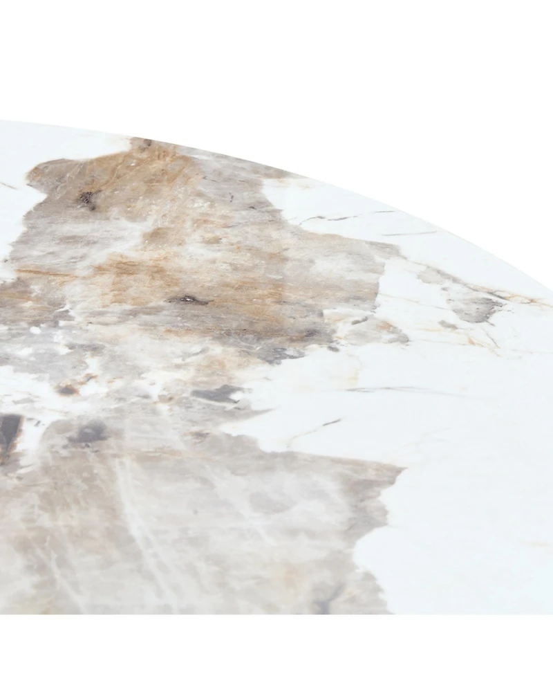 Streamdale 42-inch Round White Pattern Burning Stone Table with Gold Legs
