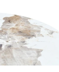 Streamdale 42-inch Round White Pattern Burning Stone Table with Gold Legs