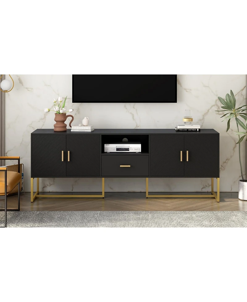Streamdale Modern Tv Stand for TVs up to 70", with Drawer, Cabinets, Metal Legs, Handles, and Safety Device