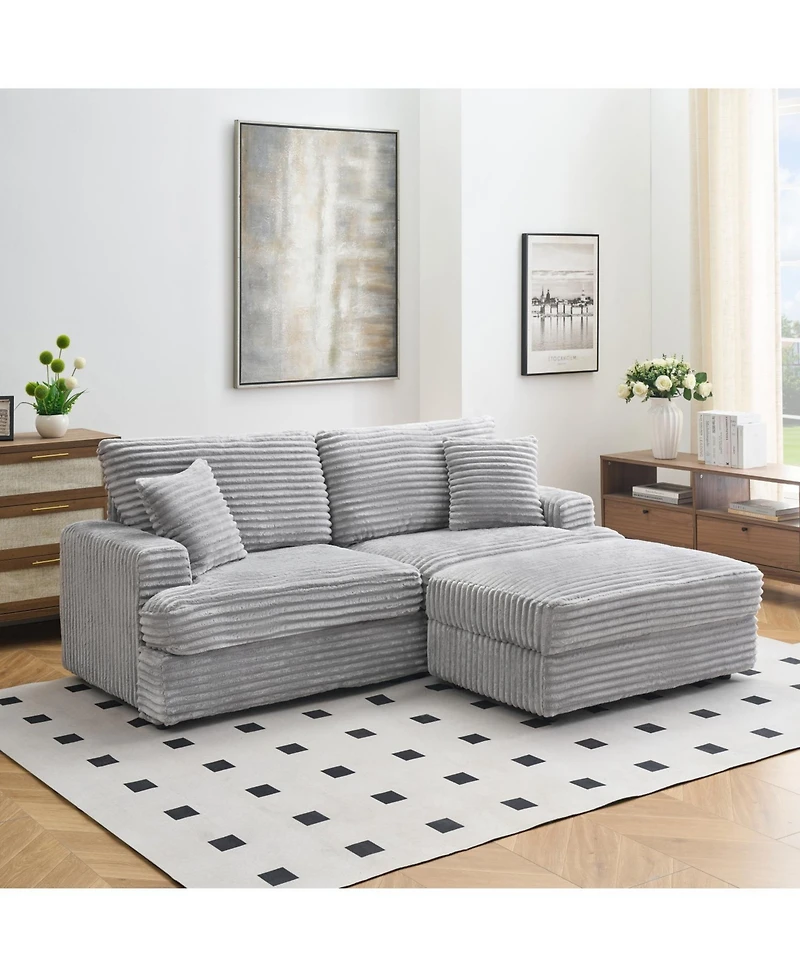Streamdale 82 inches gray corduroy sofa, storage feet +4 throw pillows, create a living room, office fashion new darling!