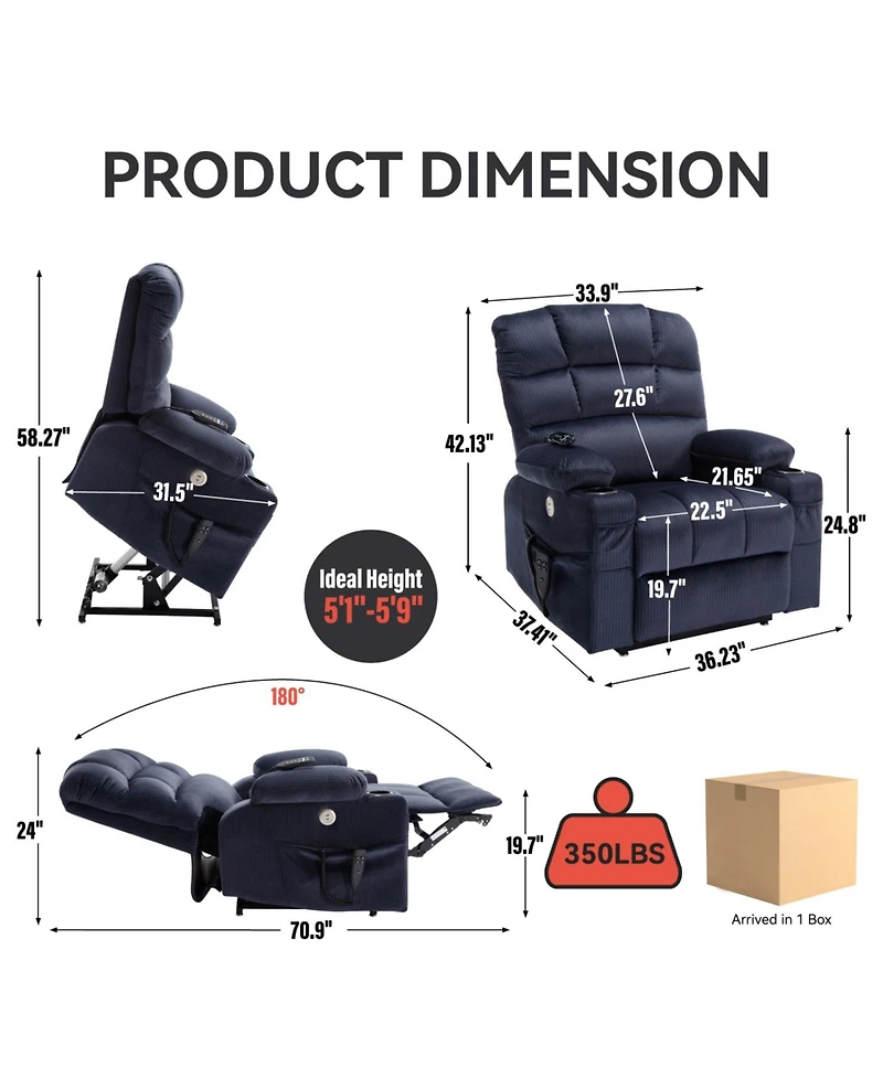 Streamdale Dual Motor Infinite Position Power Lift Recliner with Massage and Heat (350 lbs)