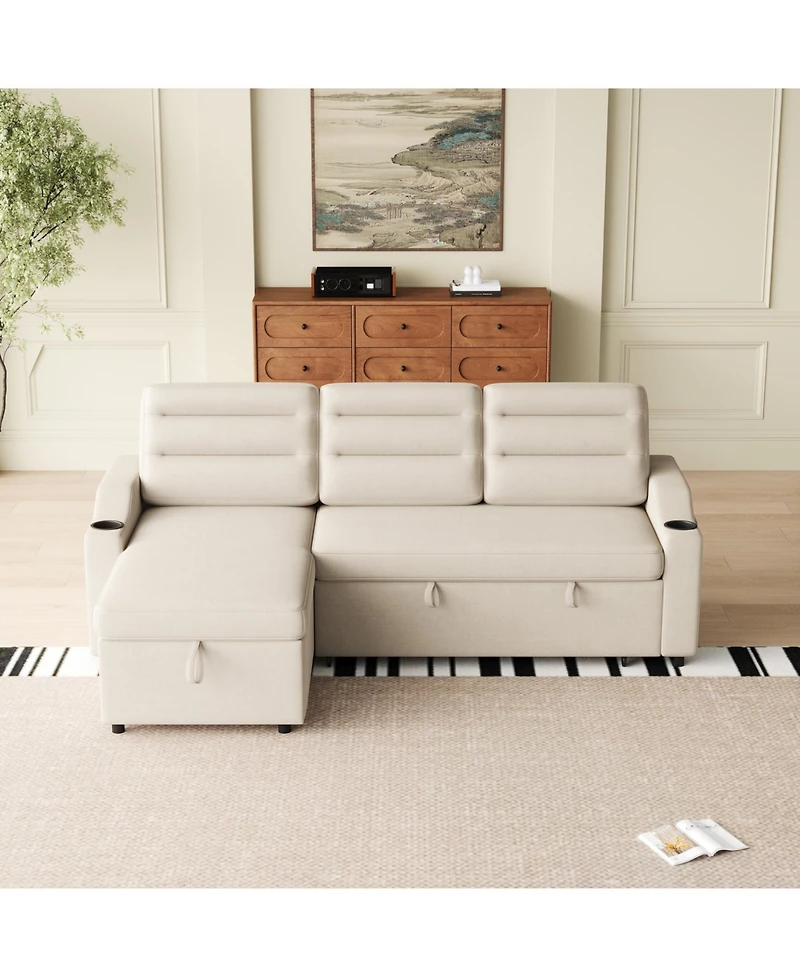 Streamdale Convertible Sofa Bed with Storage, Recliner, and Cup Holder