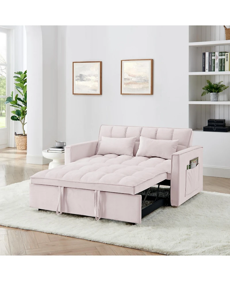 Streamdale 54.33 inch versatile foldable sofa bed in 3 lengths, modern sofa sofa sofa velvet pull-out bed, adjustable back (Pink)
