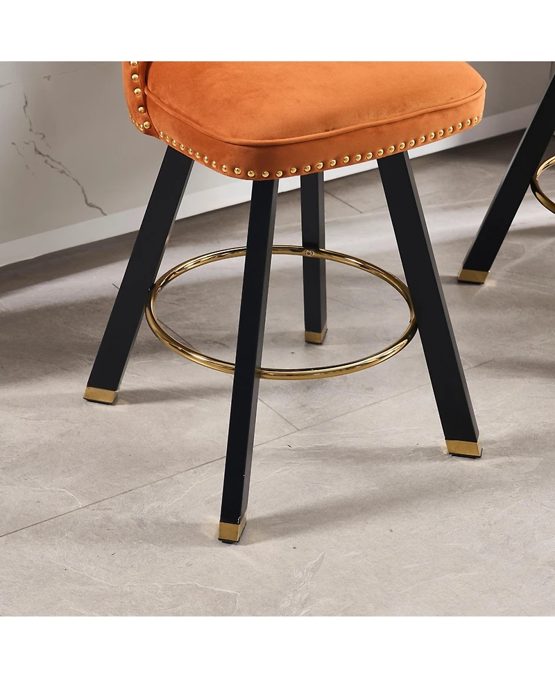 Streamdale Velvet Bar Chairs with Pull-Out Footrest and Detachable Loop (Set of 2)