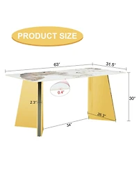 Streamdale Pandora Sintered Stone Dining Table (63"x31.5x30") with Golden Butterfly Legs