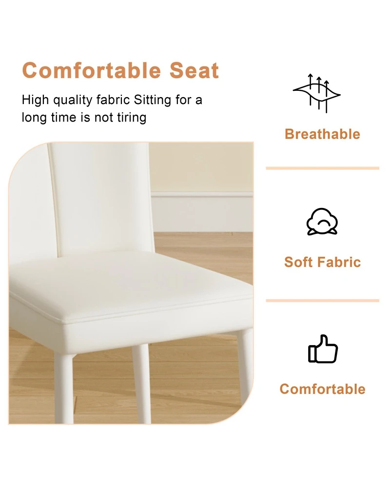 Modern Dining Chairs, White Upholstery and Metal Legs, Cream-Style, 6 Pieces