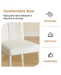 Modern Dining Chairs, White Upholstery and Metal Legs, Cream-Style, 6 Pieces