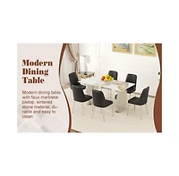 Pandora Sintered Stone Dining Set: 6 Black Chairs, Modern Table