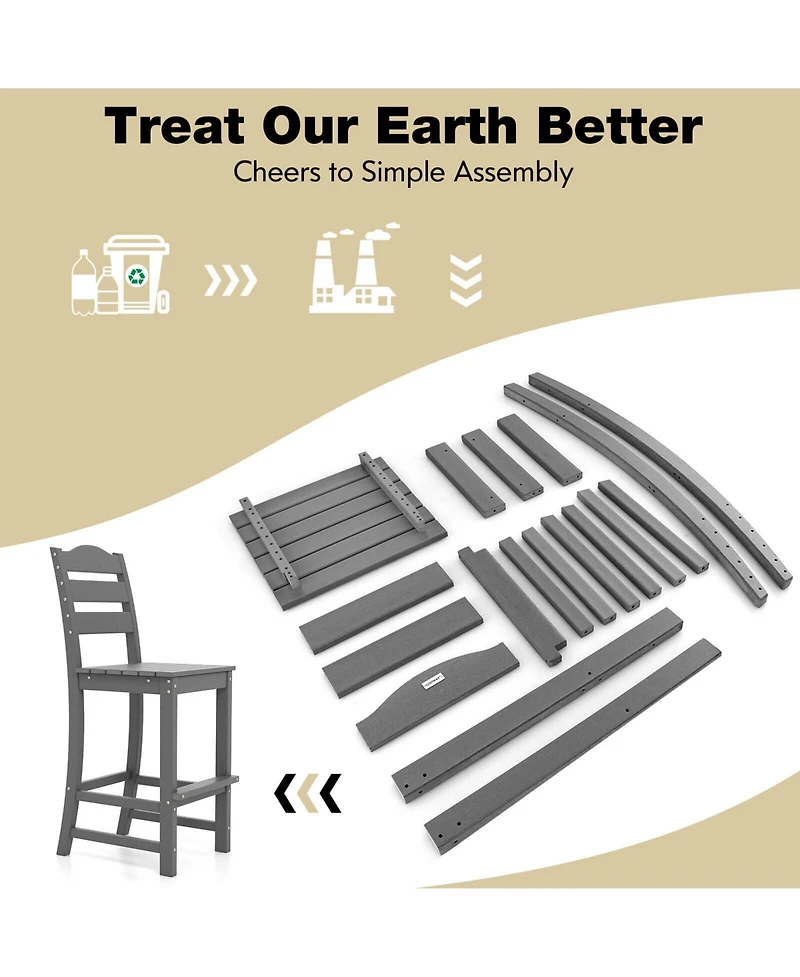 30 Inches Counter Height Hdpe Bar Stool with Backrest and Footrest