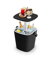 3-in-1 Portable Cooler Bar Table with Bottle Opener and Lift Top Lid for Camping Poolside-Black