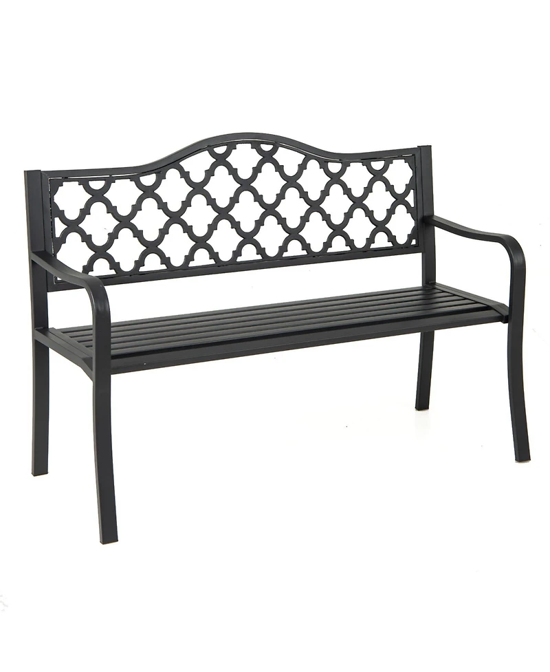 50.5 Inch Patio Bench with Curved Armrests for 2-3 People-Black