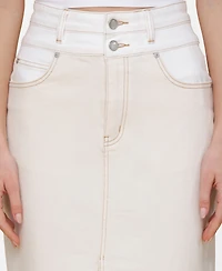 Avec Les Filles Women's Raw Hem Denim Midi Skirt