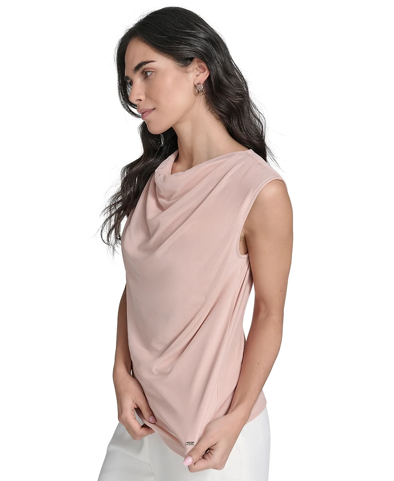 Calvin Klein Women's Sleeveless Mesh Drape-Neck Top