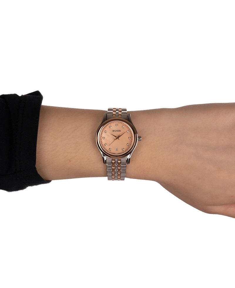 Balmain Women's Swiss Beleganza Diamond (1/20 ct. t.w.) Two-Tone Stainless Steel Bracelet Watch 28mm