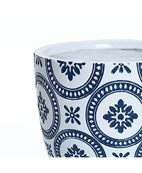 LuxenHome Blue and White Flower Pattern Round Tapered -Inch Tall Mgo Planter