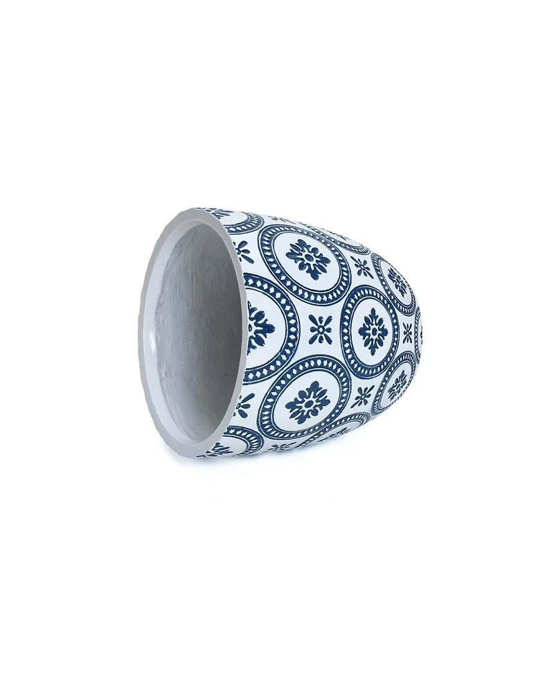 LuxenHome Blue and White Flower Pattern Round Tapered -Inch Tall Mgo Planter