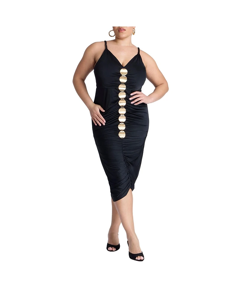 Eloquii Women's Plus Hardware Shirred Midi Dress