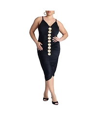 Eloquii Women's Plus Hardware Shirred Midi Dress