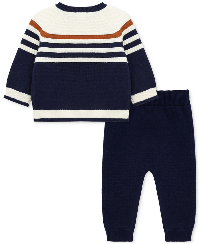 Little Me Baby Boys Cotton Striped Sweater & Pants, 2 Piece Set