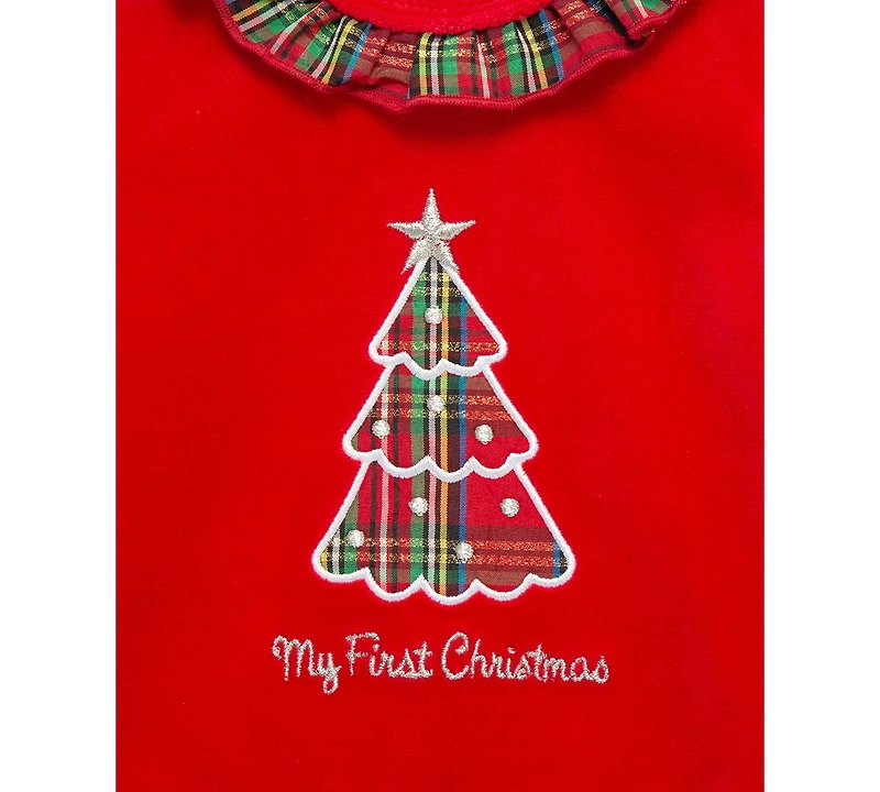 Little Me Baby Plaid Tree Velour Top & Pants, 2 Piece Set