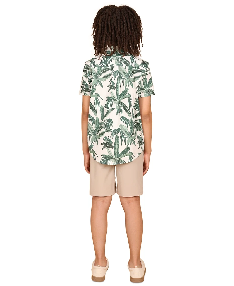 B By Brooks Brothers Big Boys Palm Tree Graphic Poplin Shirt