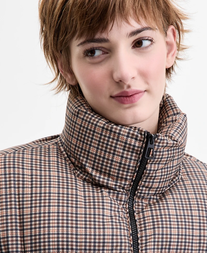 Sebby Women's Plaid Zip-Front Puffer Coat