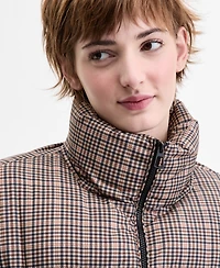 Sebby Women's Plaid Zip-Front Puffer Coat