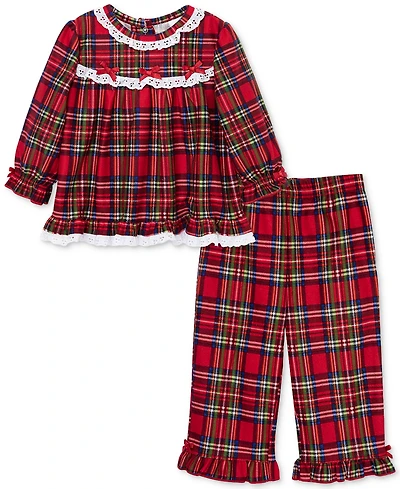 Little Me Toddler Girls Plaid & Lace Top Pants, 2 Piece Set