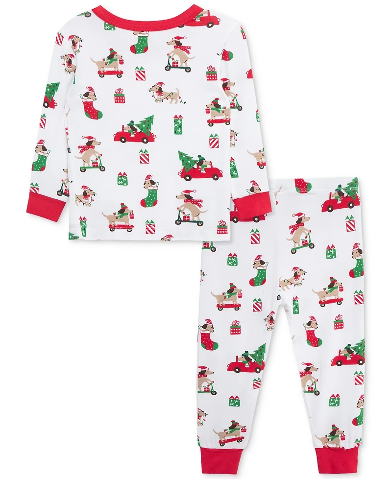 Little Me Baby Puppy-Print Holiday Pajama Top & Pants, 2 Piece Set