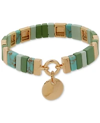 Anne Klein Gold-Tone Disc Charm Stone Beaded Stretch Bracelet