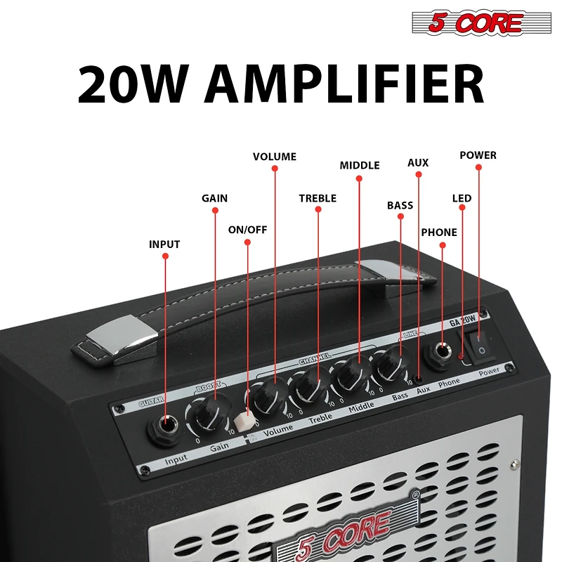 5 Core Guitar Amp 20W Electric Portable Mini Amplifier w Built in 6.5" Speaker