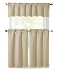 Kate Aurora 3 Piece Room Darkening Rod Pocket Cafe Kitchen Curtain Tier & Valance Set