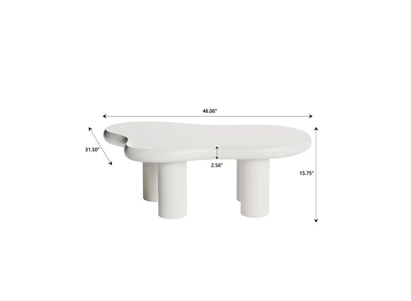 Streamdale Cute Cream Coffee Table (46") with 4 Legs for Living Room
