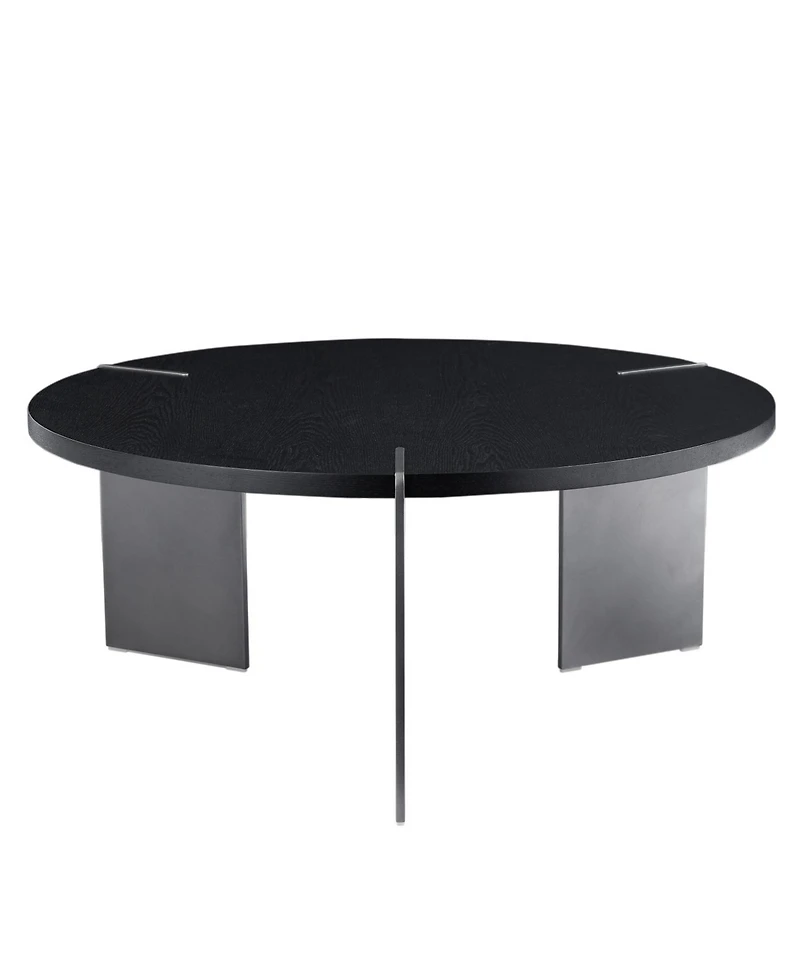 Streamdale Round Coffee Table Black Oak Wood Surface and Black Metel Feet