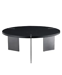Streamdale Round Coffee Table Black Oak Wood Surface and Black Metel Feet