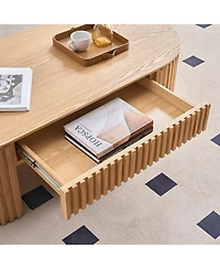 Streamdale 51" Oval Wood Coffee Table with Drawer, Mid-Century Modern Style