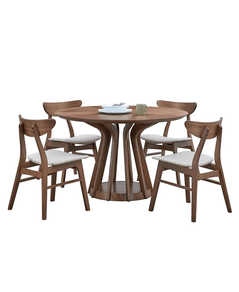 Streamdale Walnut Round Dining Table for 4, Modern Pedestal Table (47.24")