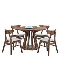 Streamdale Walnut Round Dining Table for 4, Modern Pedestal Table (47.24")