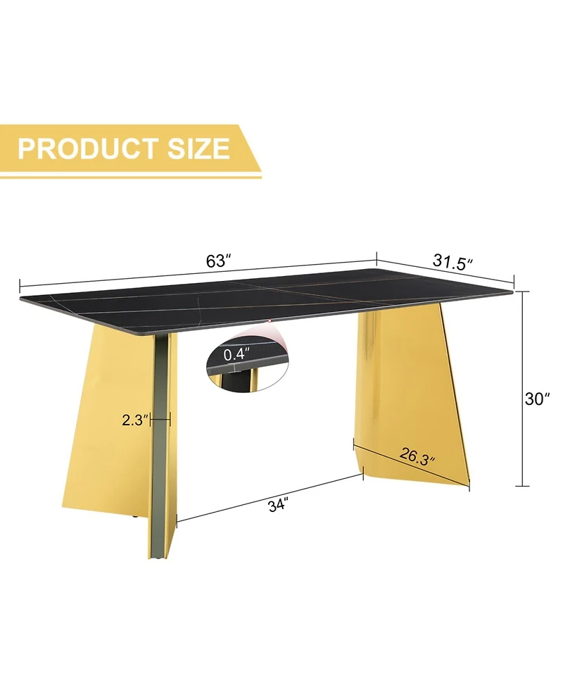Streamdale Black Marble-Patterned Dining Table with Golden Butterfly Legs (Heat-Resistant)