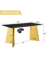 Streamdale Black Marble-Patterned Dining Table with Golden Butterfly Legs (Heat-Resistant)